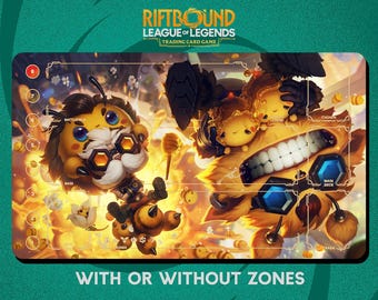 Heimerdinger and Ziggs Bee Skins Playmat Stitched Edges - Riftbound Trading Card Game - 24" x 14" inches (600 x 350 mm)