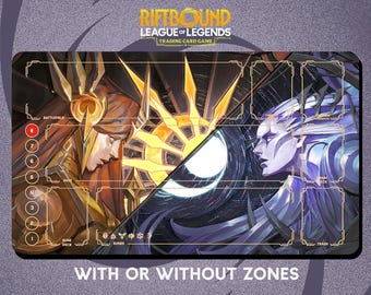 Leona and Diana Playmat Stitched Edges - Riftbound Trading Card Game - 24" x 14" inches (600 x 350 mm)