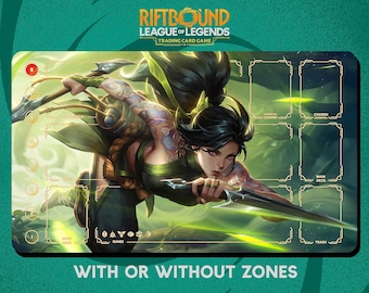 Akali Playmat Stitched Edges - Riftbound Trading Card Game - 24" x 14" inches (600 x 350 mm)