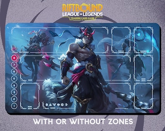 Kayn Snow Moon Playmat Stitched Edges - Riftbound Trading Card Game - 24" x 14" inches (600 x 350 mm)