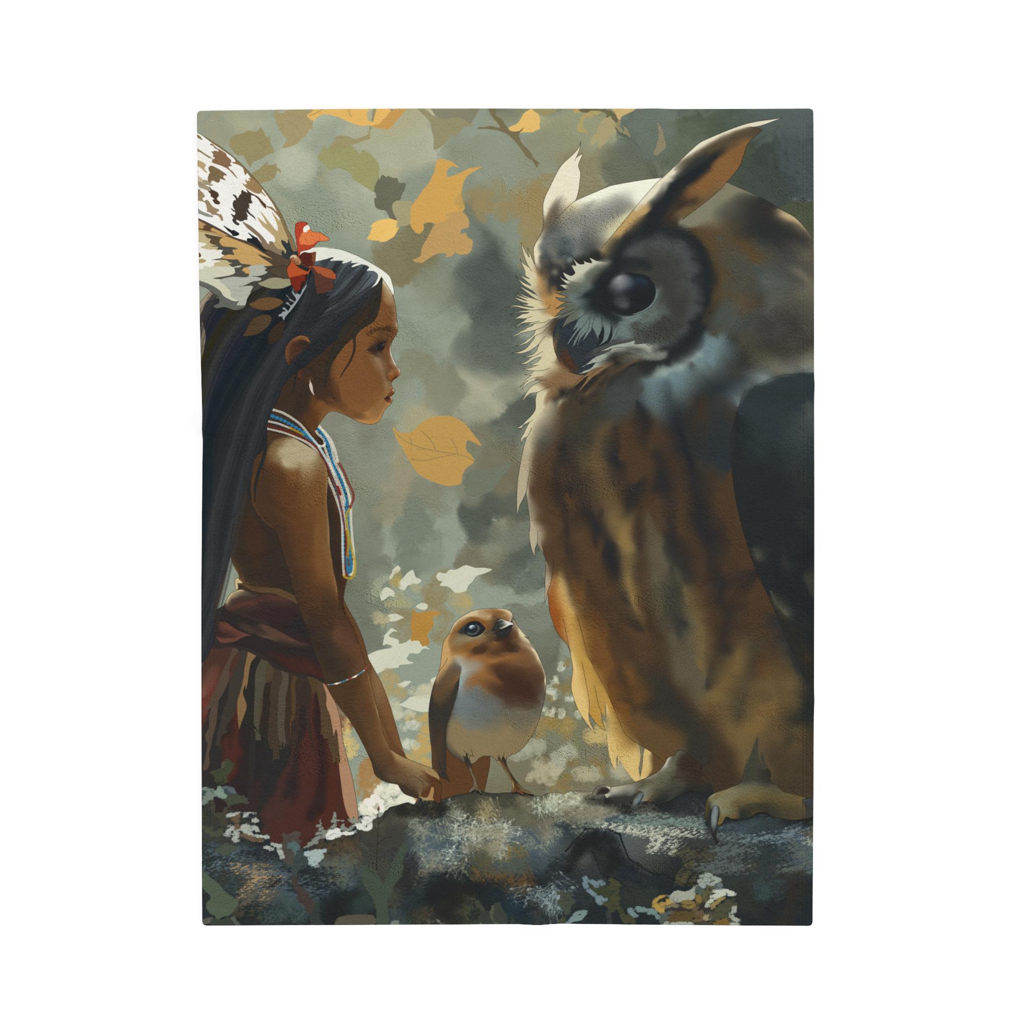 Iroquois Fairy, Robin & Owl Blanket: Whimsical Woodland Plush Throw