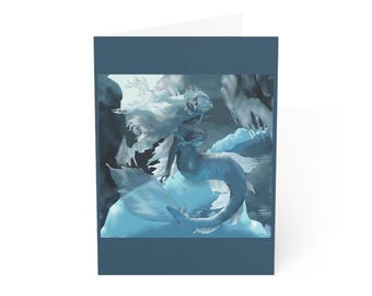 Tarjetas de felicitación de sirena ártica: papelería con temática oceánica, juego de 10