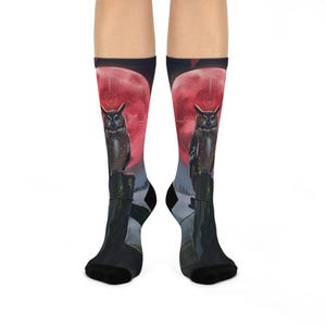 Moonlit Owl Cushioned Crew Socks, Cozy Socks for Nature Lovers