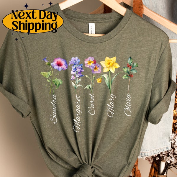 Customized Birth Month Flower Shirt, Birth Flower Shirt, Botanical Shirt, Custom Mothers Day Gift, Floral Shirt, Personalized Birthday Gift