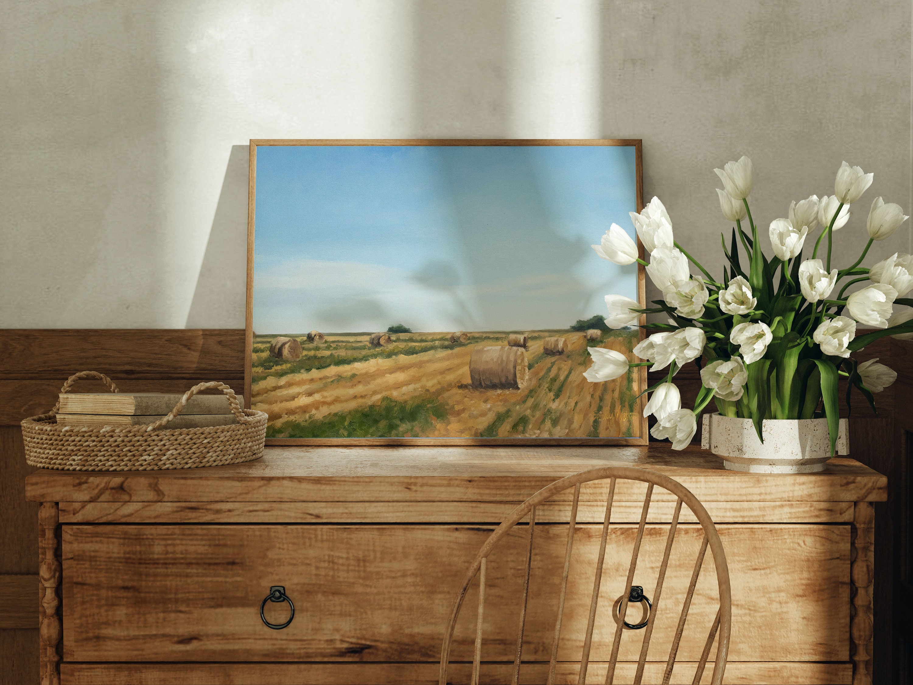 Farm Landscape - Hay Bales in Field - Giclee Art Print of Original Oil ...