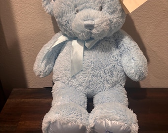 Vintage Baby Gund Blå "Min Första Nallebjörn" Plysch med Satinrosett 14"