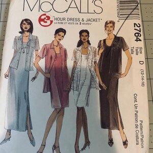 May include: A McCall's 2764 sewing pattern envelope for a 3-hour dress and jacket. The front cover features illustrations of four different outfits, including long and knee-length dresses paired with matching short-sleeved jackets in various colors.
