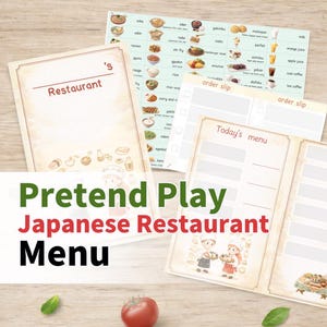 Menús imprimibles para niños | Juego de simulación de restaurante japonés | Menú de comida japonesa | Juego de rol dramático | Habilidades para la vida y aprendizaje de números