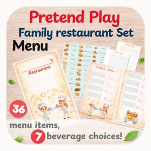 Pretend Play Family Restaurant Menu Printable | Kids Role Play Food Menu, English Vocabulary, Dramatic Play PDF