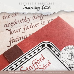 Carta de mago personalizada editable e imprimible, digital, escuela de brujería y hechicería, carta roja gritando, regalo de cumpleaños número 11