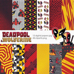 Deadpool och Wolverine digitalt papper Deadpool-filmpapper pack fest utskrivbara clipart png