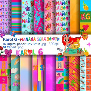Manana sera bonito Digital Papers, Karol G Sfondi, mañana sera bonito Papers, Scrapbook, Carta digitale stampabile, tropicale, playa