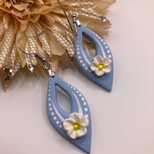 Blue Floral Dangle Earrings, Handmade Earrings, Polymer Clay Earrings, Flower Earrings, Mother Gift, Girl Gift, Birthday Earrings,
