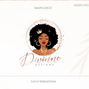 Logo zwarte vrouw - modelogo - boetieklogo - empowerment vrouw logo - kapsellogo - logo schoonheidssalon - Afrikaans-Amerikaans logo