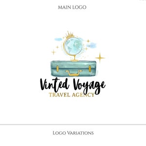Logo d'agent de voyage, voyages de luxe, conception de carte du monde, logo de valise, blogueur de voyage, logo Crown Globe,