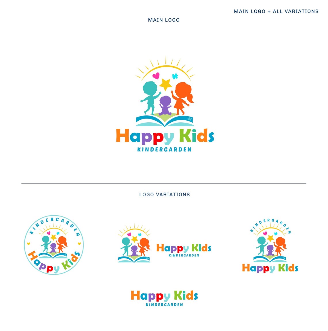 Three Kids Sign Three Happy Children Playing Logo - Children Sun Logo - Daycare Logo ...
