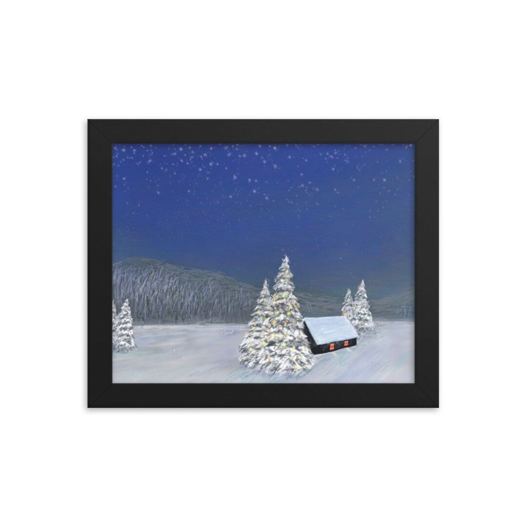 Winter Cabin Print Gallery Wall Art Snowy Cabin Art Winter Scene Print