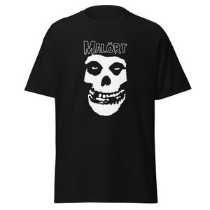 May include: Black t-shirt featuring a white Misfits skull graphic with the text "MALÖRT" above it.