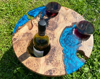 Epoxy Resin Wine Lover Picnic Table, Patio Furniture, Wine Holder Table, Epoxy Resin Table, Picnic Accessories, Birthday Gift Ideas for Mom