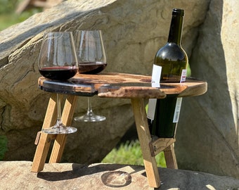 Handcrafted Epoxy Wine Table, Wine Glass Holder, Picnic Accessories, Wooden Table, Housewarming Gift, Gift for Wine-Lover, Mother's Day Gift