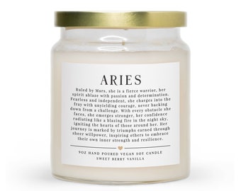 Aries Scented Jar Candle | Birthday Gift For Best Friend | Zodiac Definition | Birthday Candle | Astrology Gift | Star Sign Candle