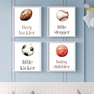 Athletisch Kinderzimmer-Wand-Kunstdruck-Sport-Thema Baby Raum-Dekor Fußball Baseball Fußball Basketball-Poster-Set Spielzimmer-Schlafzimmer-Geschenk-Bündel