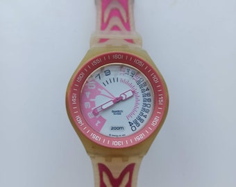 Reloj de pulsera Swatch Scuba Pink probado y funcionando perfectamente