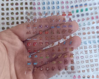 Planches de mini-autocollants Kawaii – 80 autocollants par page pour nail art et journaling : Bob l'éponge, capybara et plus encore