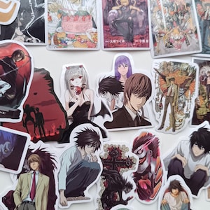 May include: A selection of anime-style stickers featuring characters from the Death Note series. The stickers depict various characters in different poses and scenes, with vibrant colours and detailed artwork. The stickers are die-cut and ready to be applied.