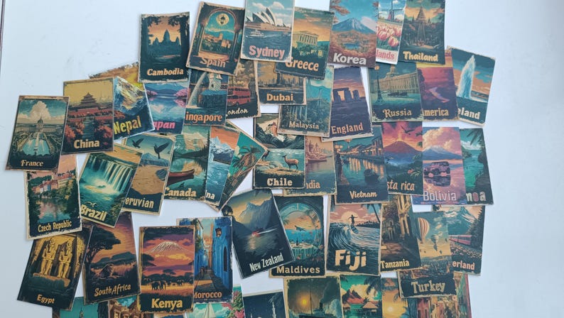 Vintage Retro World Travel Sticker Set Aesthetic Travel Ephemera Pack ...