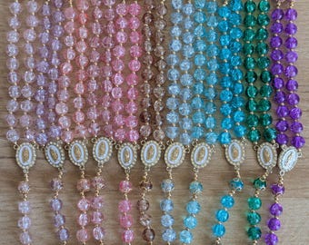 Chapelet Catholique en verre craquelé doré