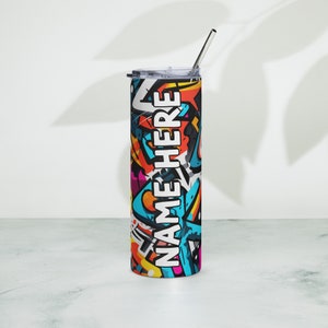 Personalized Graffiti Tumbler, Custom Name Urban Cup, Street Art Lover Drinkware, Spray Paint Tumbler, Graffiti Present With Name, Mural Art