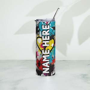 Personalized Graffiti Tumbler, Custom Name Urban Cup, Street Art Lover Drinkware, Spray Paint Tumbler, Graffiti Present With Name, Mural Art