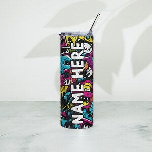 Personalized Graffiti Tumbler, Custom Name Urban Cup, Street Art Lover Drinkware, Spray Paint Tumbler, Graffiti Present With Name, Mural Art