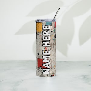 Personalized Graffiti Tumbler, Custom Name Urban Cup, Street Art Lover Drinkware, Spray Paint Tumbler, Graffiti Present With Name, Mural Art