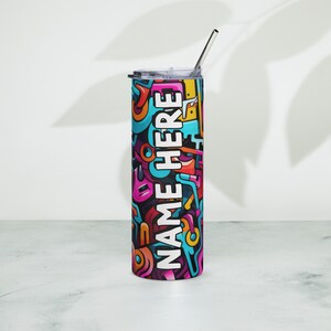 Personalized Graffiti Tumbler, Custom Name Urban Cup, Street Art Lover Drinkware, Spray Paint Tumbler, Graffiti Present With Name, Mural Art