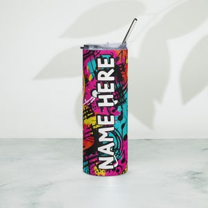 Personalized Graffiti Tumbler, Custom Name Urban Cup, Street Art Lover Drinkware, Spray Paint Tumbler, Graffiti Present With Name, Mural Art