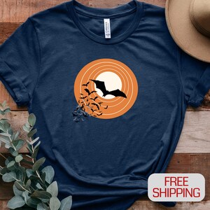 Halloween Bat T-Shirt, Halloween Moon and Bats T Shirt, Scary Bat Shirt, Trick or Treat Apparel, Spooky Halloween Tee, Bat Lover Tee Shirt