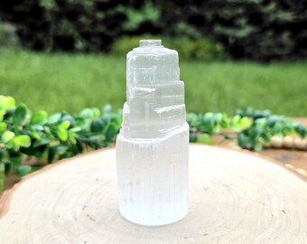 Torre de selenita, cristal de montaña, 10 cm
