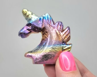 Bismuth Unicorn Crystal Carving, Beautiful Colourful Bismuth Rainbow Crystal Ornament, Unicorn Gifts