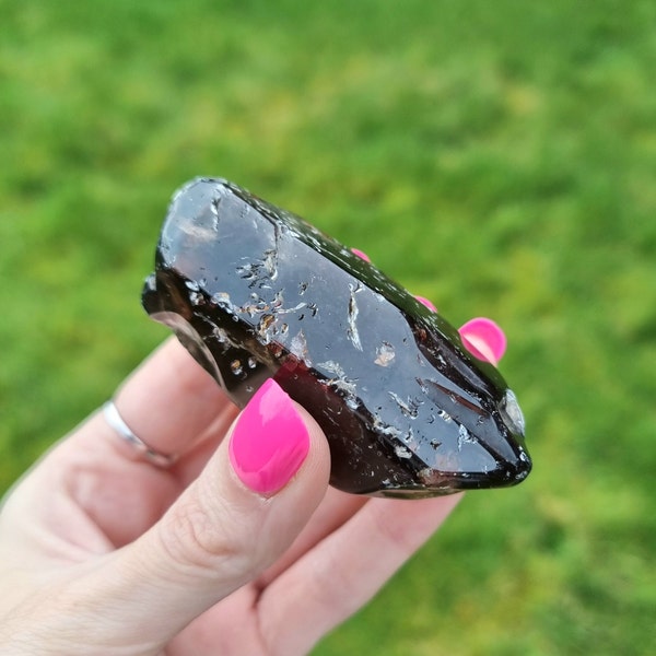 Large Morion Quartz Crystal With Iron Inclusions, Natural Black Smoky Morion Quartz From Brazil 113g