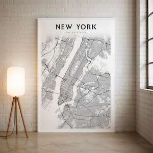Print stadskaart New York, kunst aan de muur New York, decor NYC, woonkamer, kaart Manhattan, afdrukbaar stedelijk decor, digitale download met hoge resolutie
