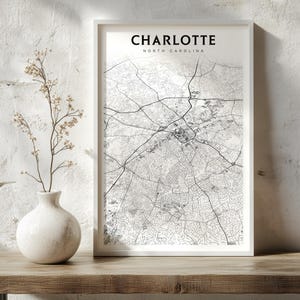 Charlotte City Map Druck, Charlotte N.C. Street Map Poster, moderne Wandkunst für Zuhause, das Büro oder das Kinderzimmer, druckbare Stadtkarte-Dekoration