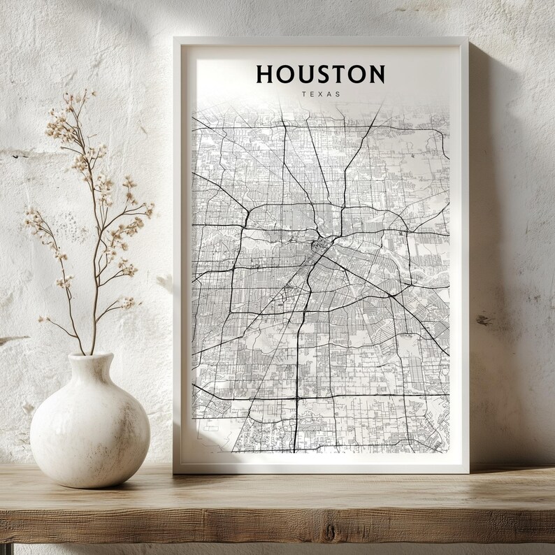 Houston Minimalist Map Print | City Map Art | Elegant Houston Road Map ...