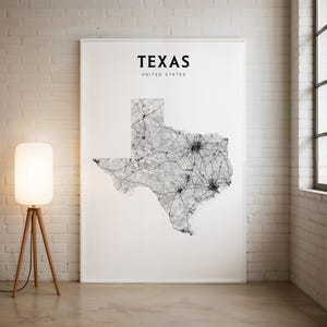 Texas kaartafdruk, Texas kaartposter, moderne muurkunst voor thuis, op kantoor, afdrukbaar stadskaartdecor
