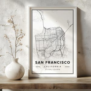サンフランシスコ CA マッププリント、SF ポスター、カリフォルニア ウォールアート、ミニマリスト都市地図、プレミアム サンフランシスコ装飾、高解像度