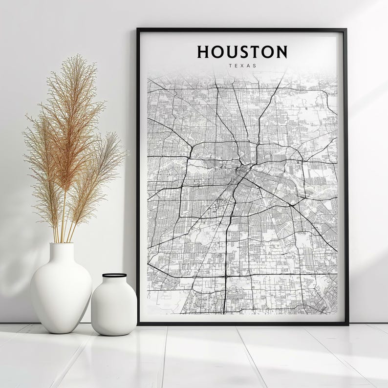Houston Minimalist Map Print | City Map Art | Elegant Houston Road Map ...