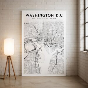 Washington DC Stadt Karte Print, Washington DC Straßen Karte Poster, moderne Wandkunst für Zuhause, Büro oder Kinderzimmer, druckbare Stadtkarte Dekor