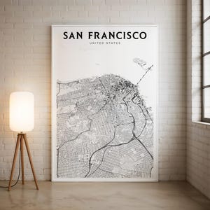 Impresión minimalista del mapa de San Francisco, arte mural de San Francisco, sala de estar, mapa de California, decoración urbana, descarga digital de alta resolución