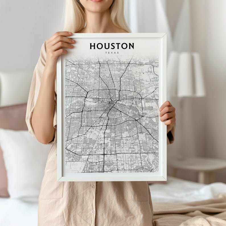 Houston Minimalist Map Print | City Map Art | Elegant Houston Road Map ...